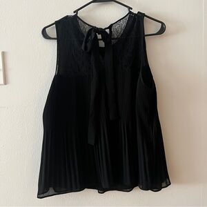 Zara Lace and Pleated Black top With Lace neck tie